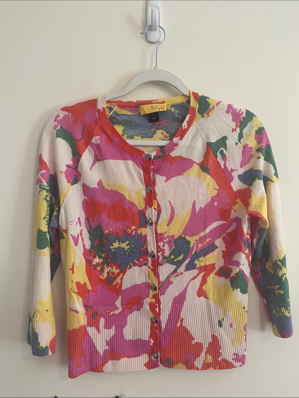 SoCa St. John Colorful Cardigan Sweater Wool Silk Cashmere Luxury Abstract S